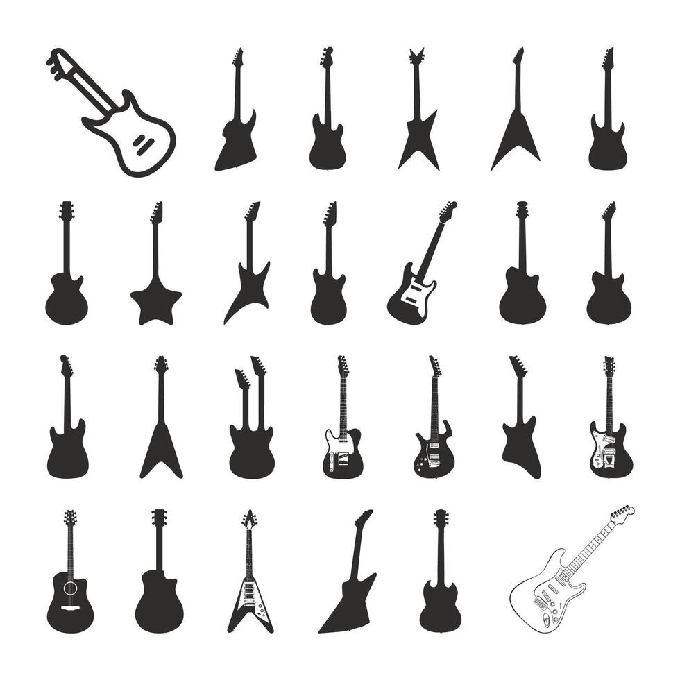 Guitar Silhouettes Collection on a white background. vector