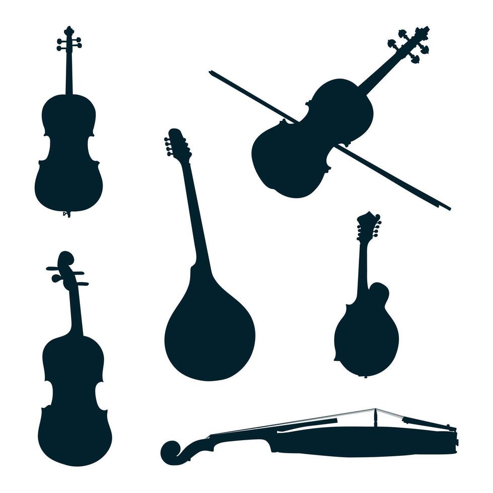 illustration of violin silhouette collections on a white background. vector