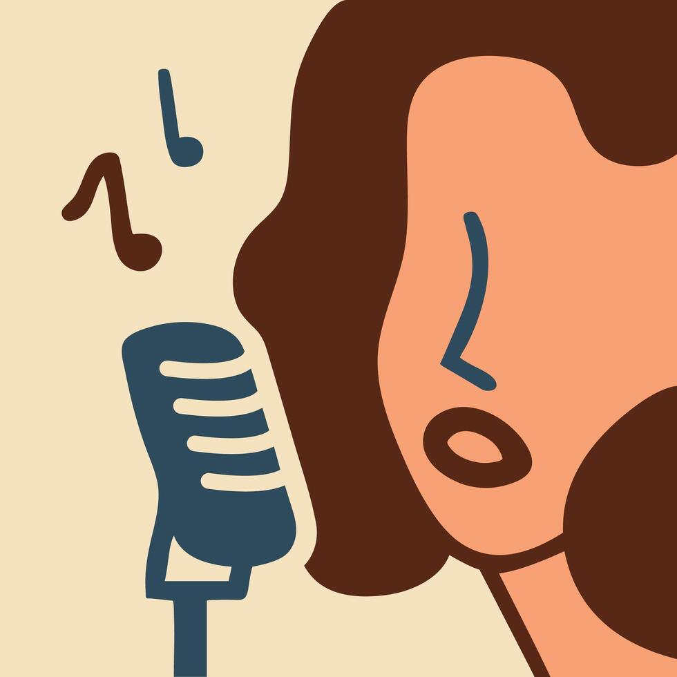 Girl singing a song with mic illustration. vector
