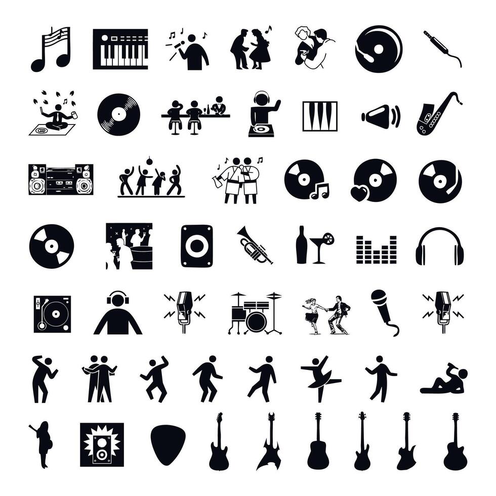 Collection of musical instruments and dance icons. vector