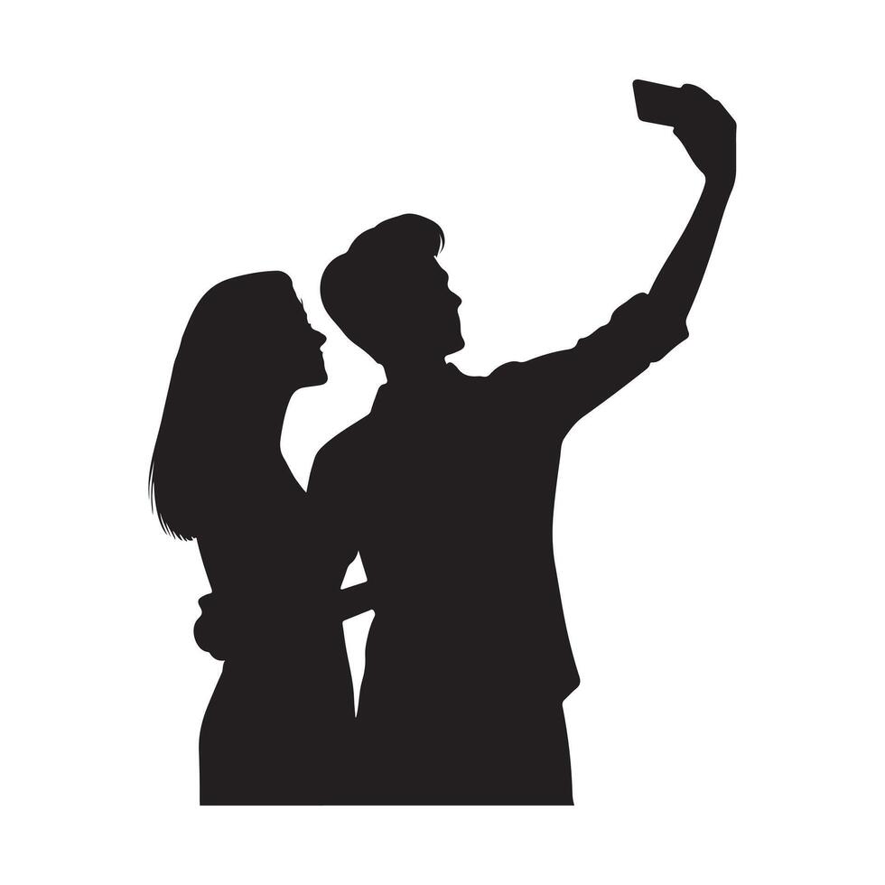 Couple in Silhouette Selfie Pose. vector
