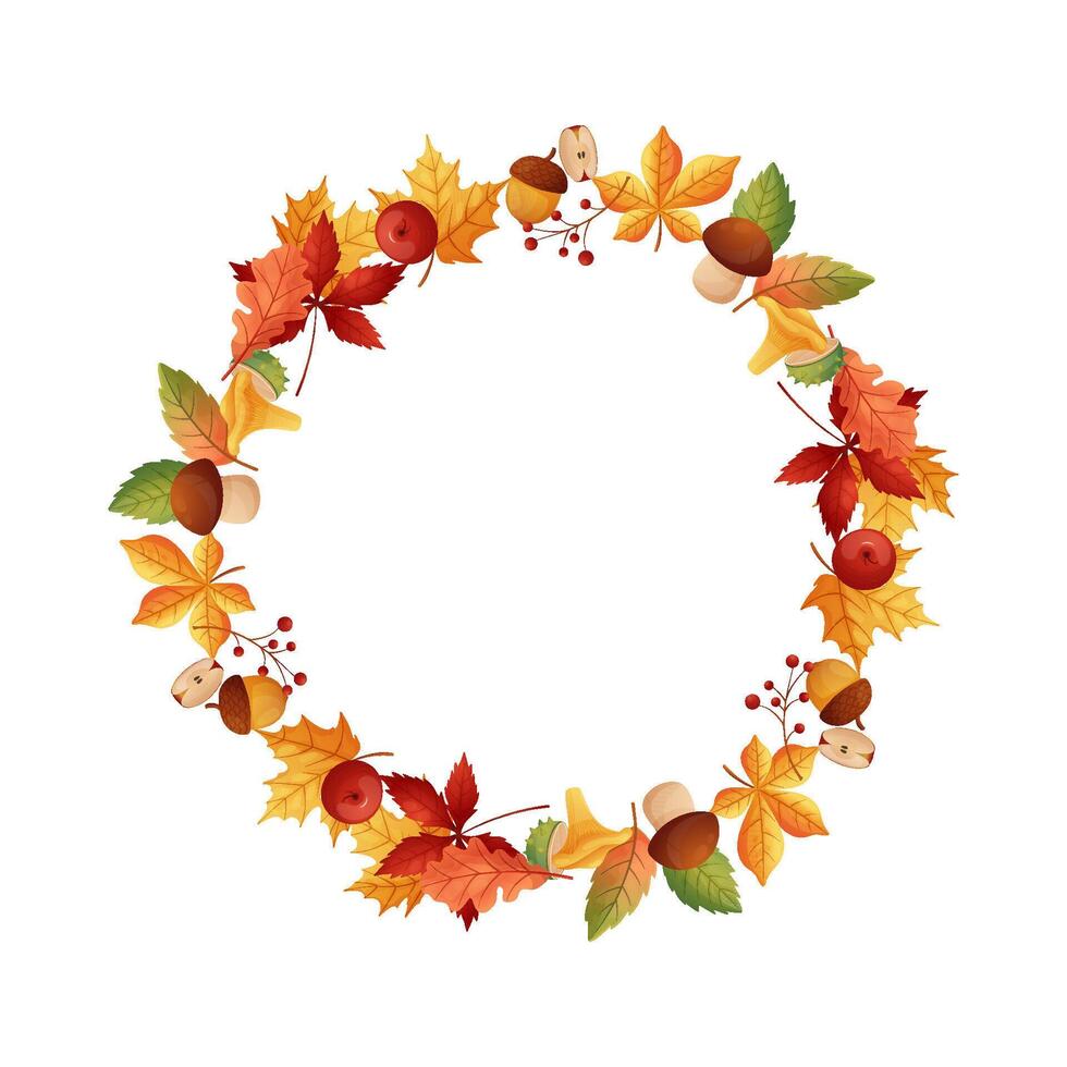 Template, empty fall frame. Leaves and mushrooms. On white background isolated. vector