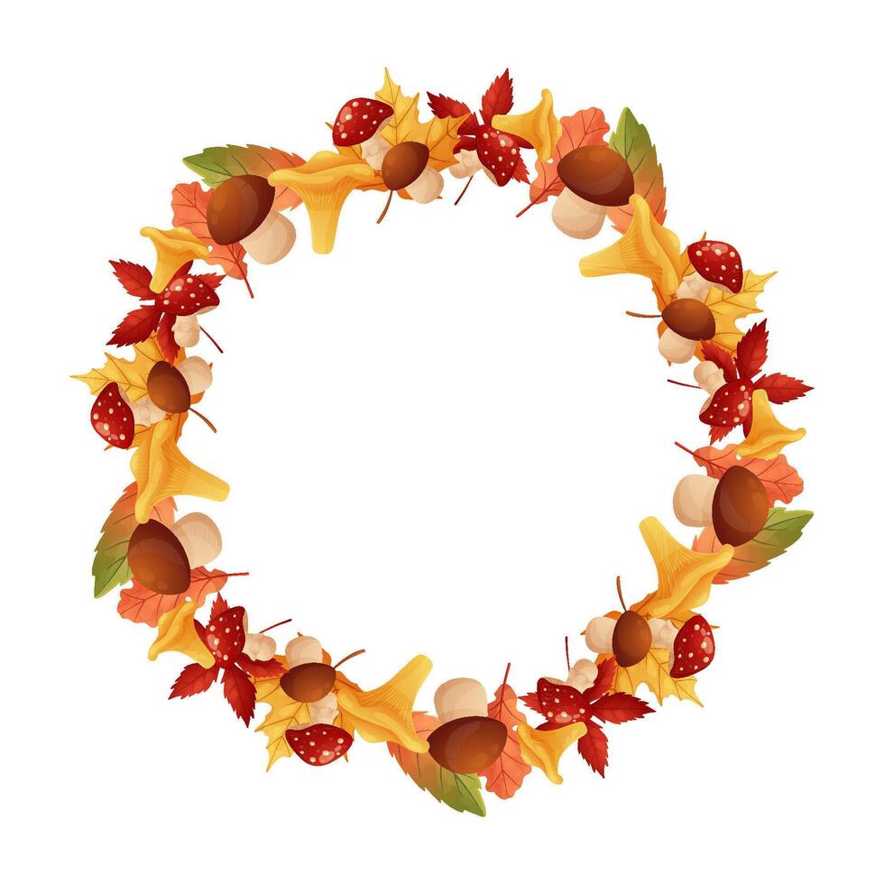 Template, empty fall frame. Leaves and mushrooms. On white background isolated. vector