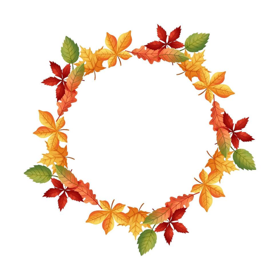 Autumn frame in circle shape on white isolated background. Leaves. vector
