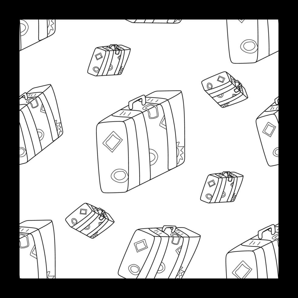 Seamless pattern travel or business trip. illustration Background with Handle Suitcase with Airport Stickers. Linear Template for Vacation T-shirt, Textile, Printed Fabric, Wrapping paper. vector