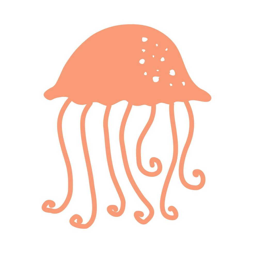 Jelly fish, aquatic sea Ocean animal with tentacles. Ocean water jellyfish swimming. Peach Abstract simple marine underwater medusa. Flat graphic illustration isolated on white background vector