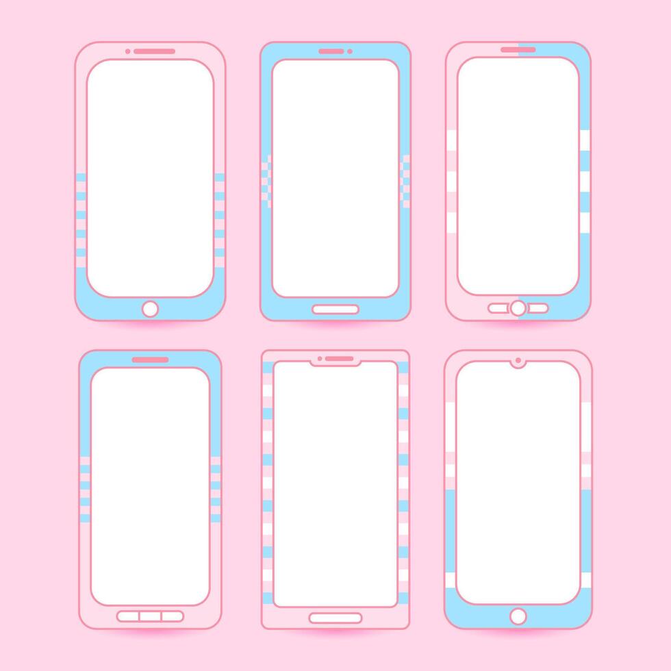 cute pastel pink and blue phone frame set vector