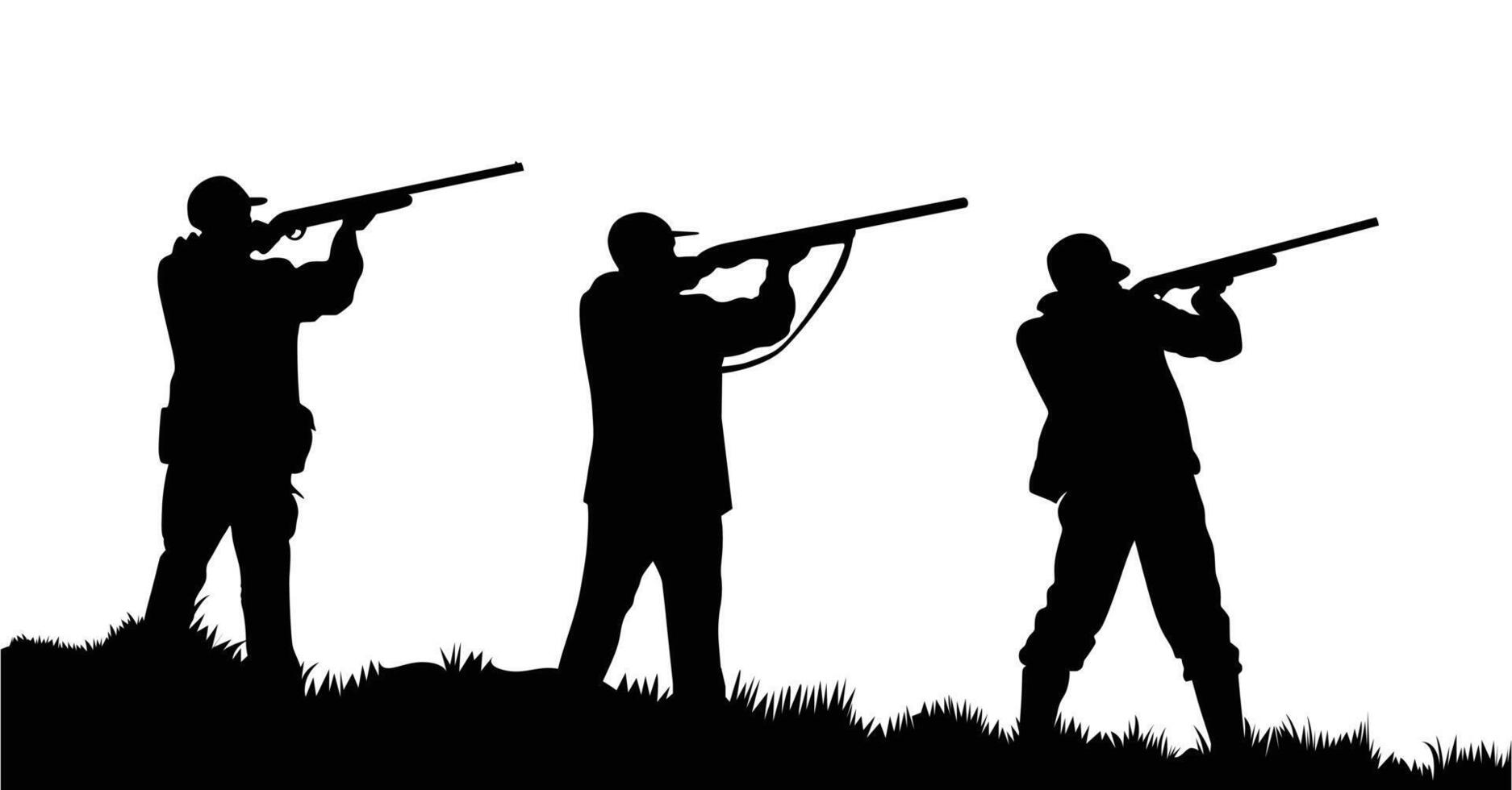 three hunters shooting the birds silhouette, art, graphics vector