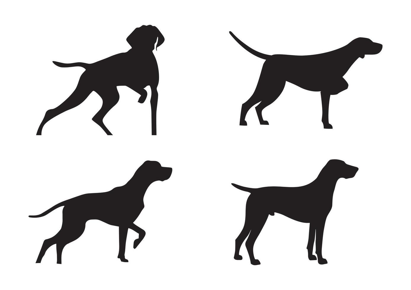 4 hunting dogs silhouette art design vector