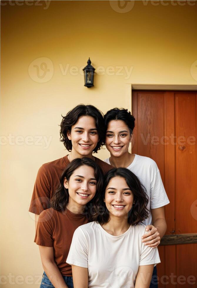 a group of hispanic community standing together in front of a house photo