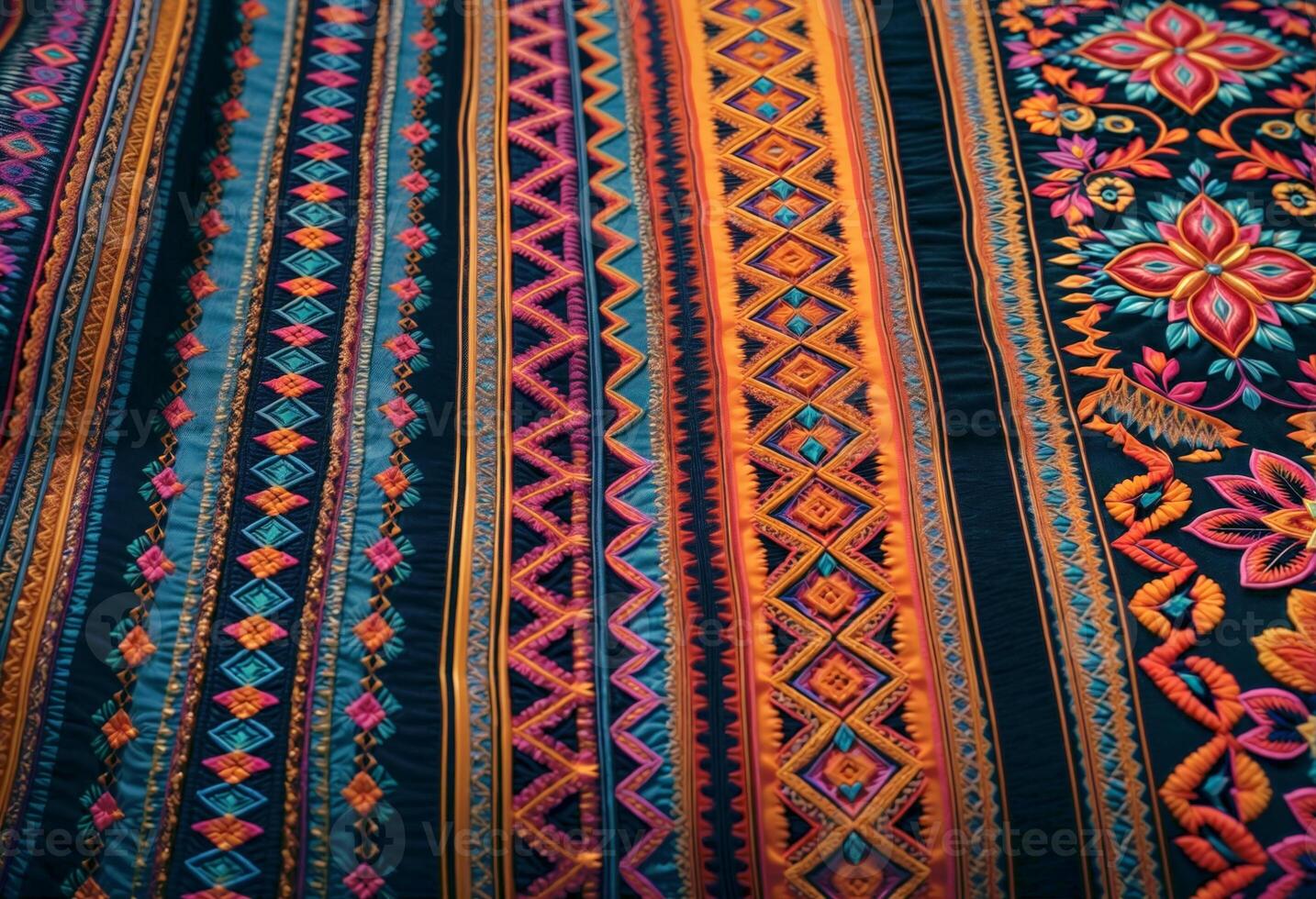 a close up of a colorful fabric with a traditional hispanic pattern photo