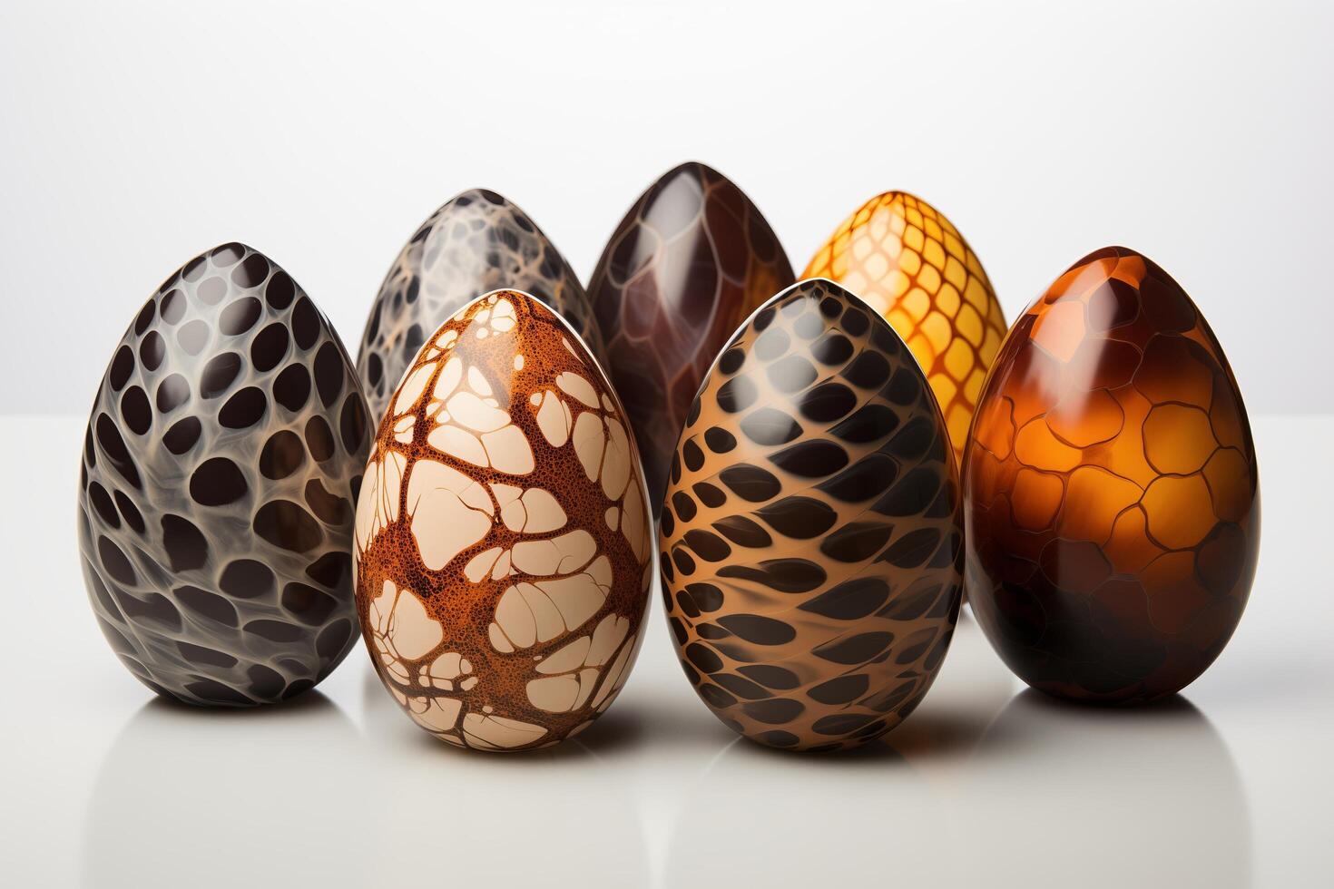 A group of colorful easter eggs sitting next to each other in a neat row. photo