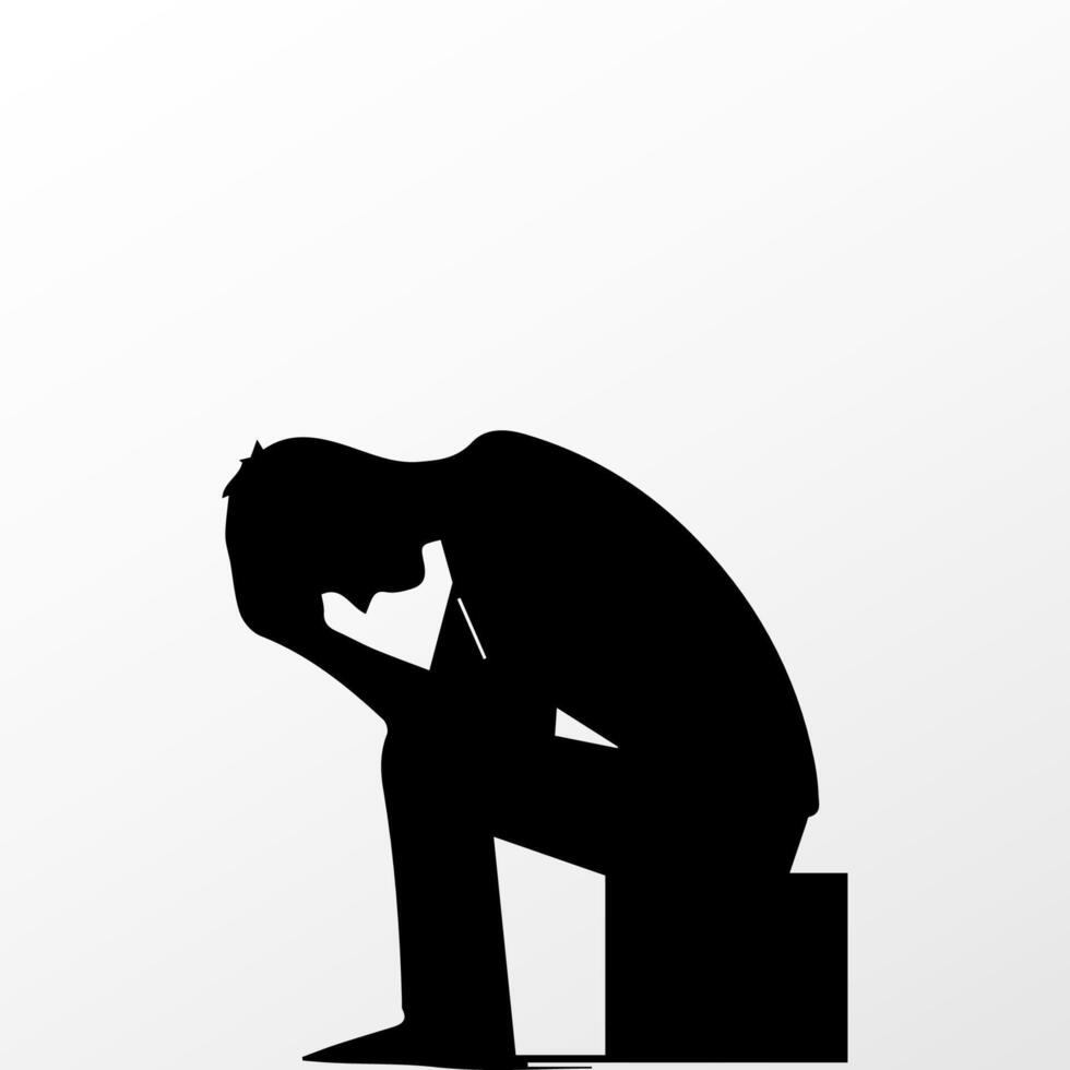 Sad man, worried about something, man feeling upset, sad, unhappy or disappoint crying lonely vector