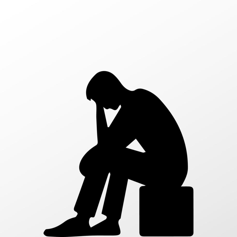Sad man, worried about something, man feeling upset, sad, unhappy or disappoint crying lonely vector