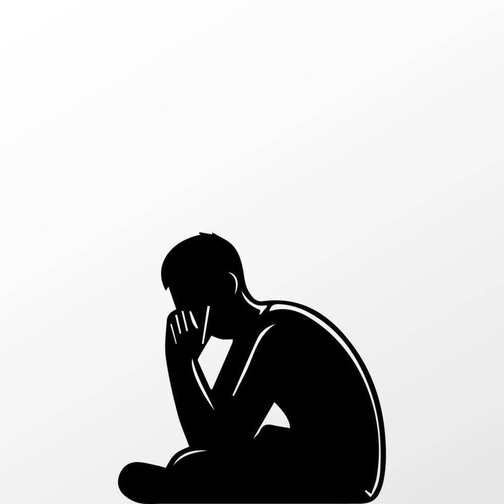 Sad man, worried about something, man feeling upset, sad, unhappy or disappoint crying lonely vector