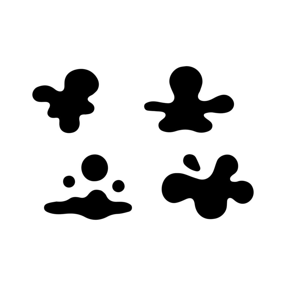 Liquid shapes, frames with uneven wavy edge set, collection. Water, fluid, paint, milk puddle, stain, rounded blot with splashes, drops, blobs, droplets. Design elements, backgrounds for text vector