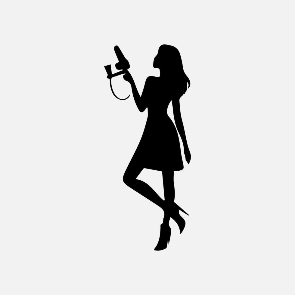 Woman silhouette, lady shadow isolated on white background. vector