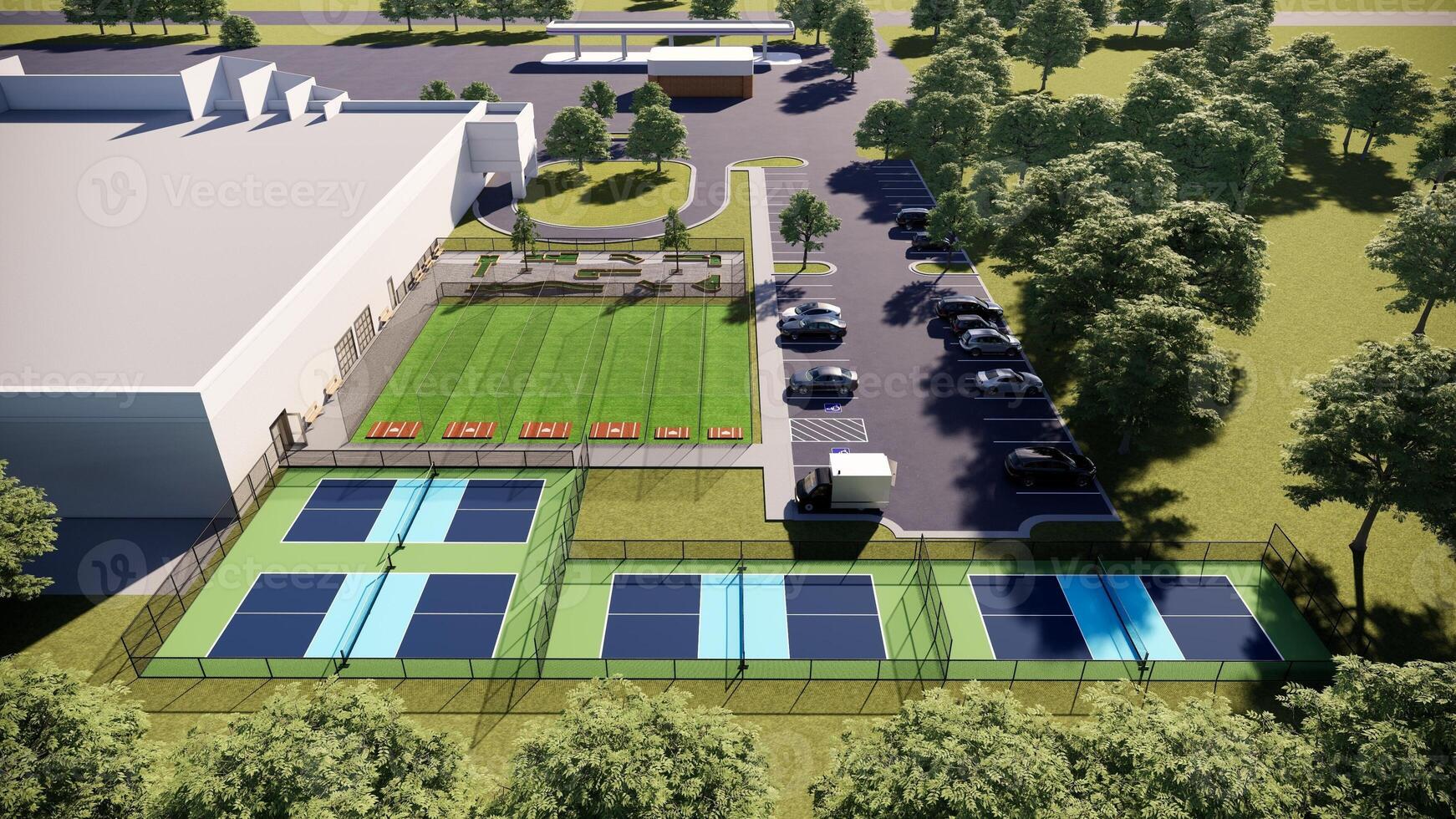 aerial view, outlines of different types of sports fields. Sport Complex facility photo