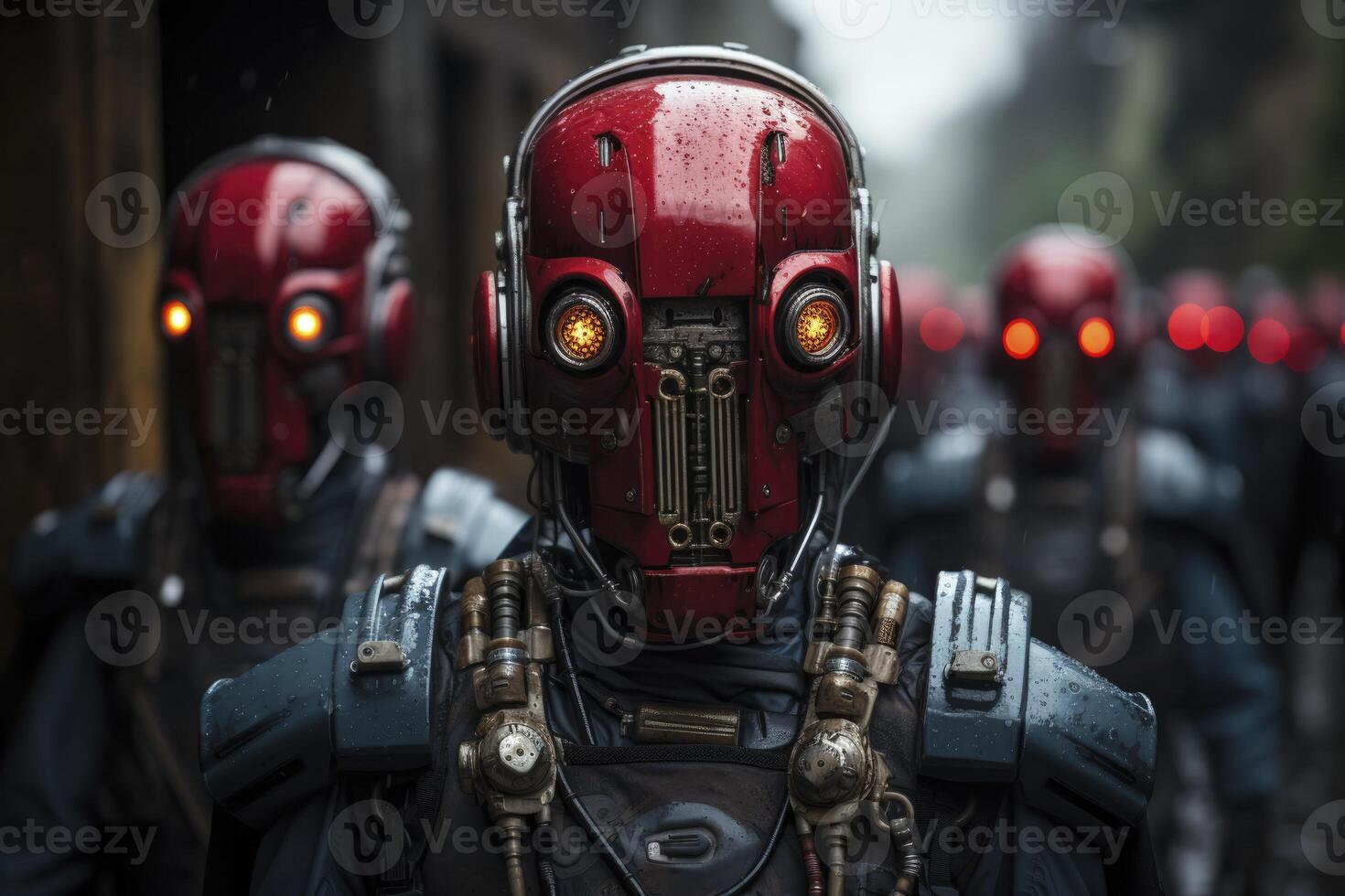 robots walking on the streets. AI-generated photo