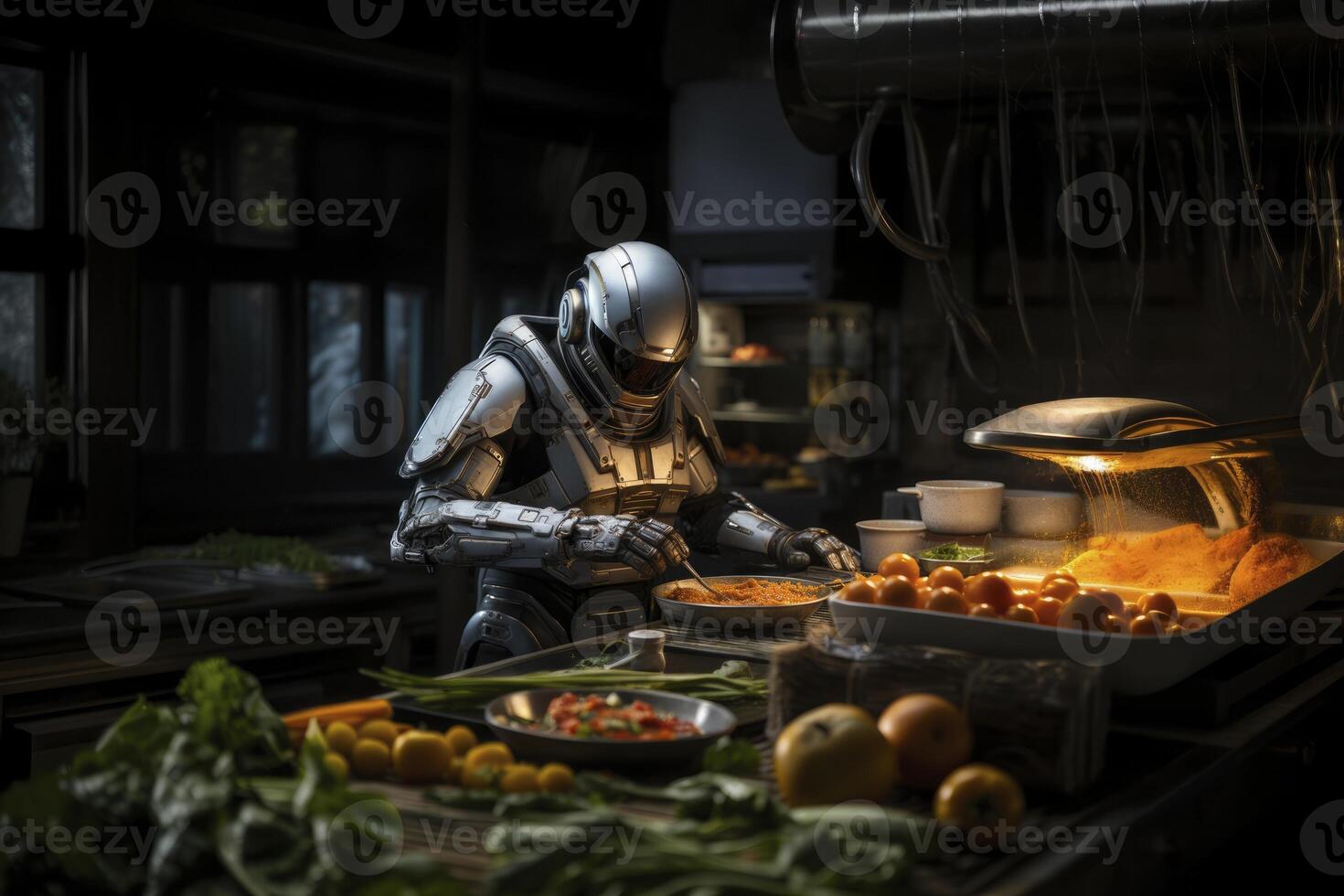 robot cook preparing food. AI-generated photo