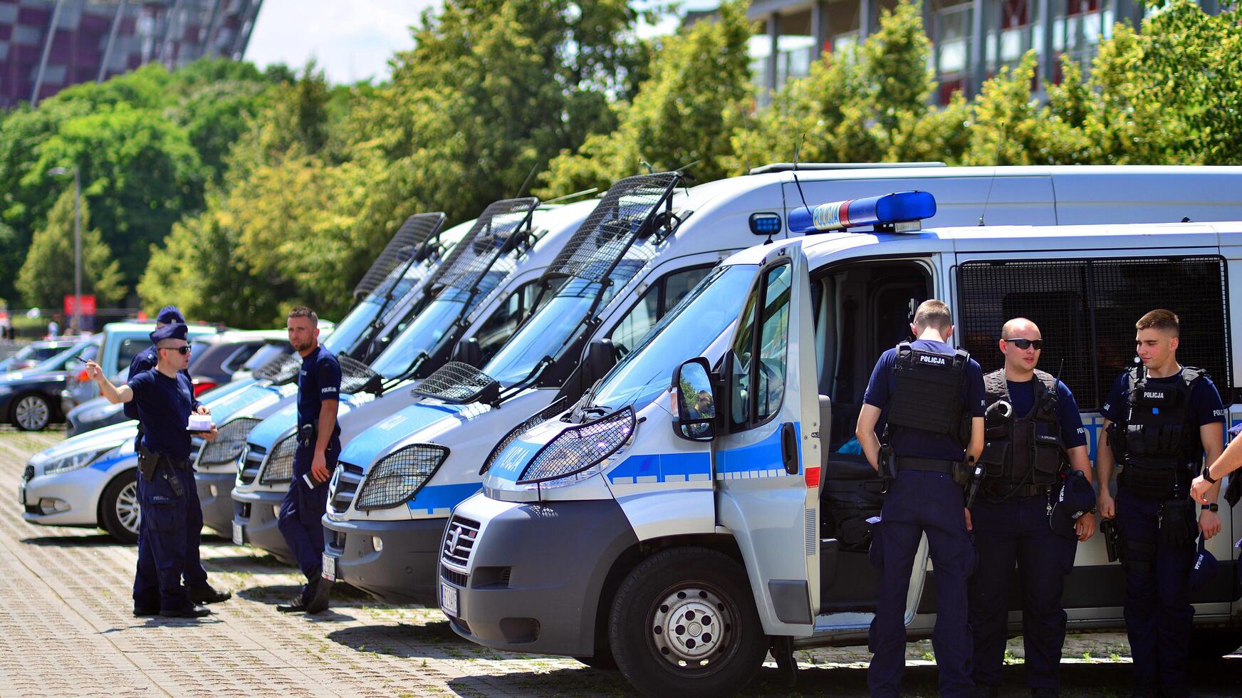 Warsaw, Poland. 16 June 2024. Police prepared to protect the Euro 2024 fan zone. photo