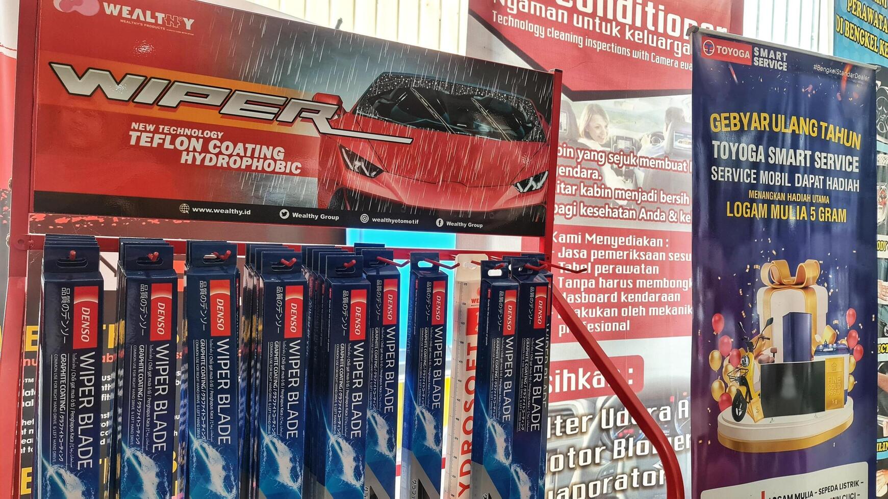 Bekasi, Indonesia on January 8 2024. Sales showcase for Denso brand Wiper Blades. photo