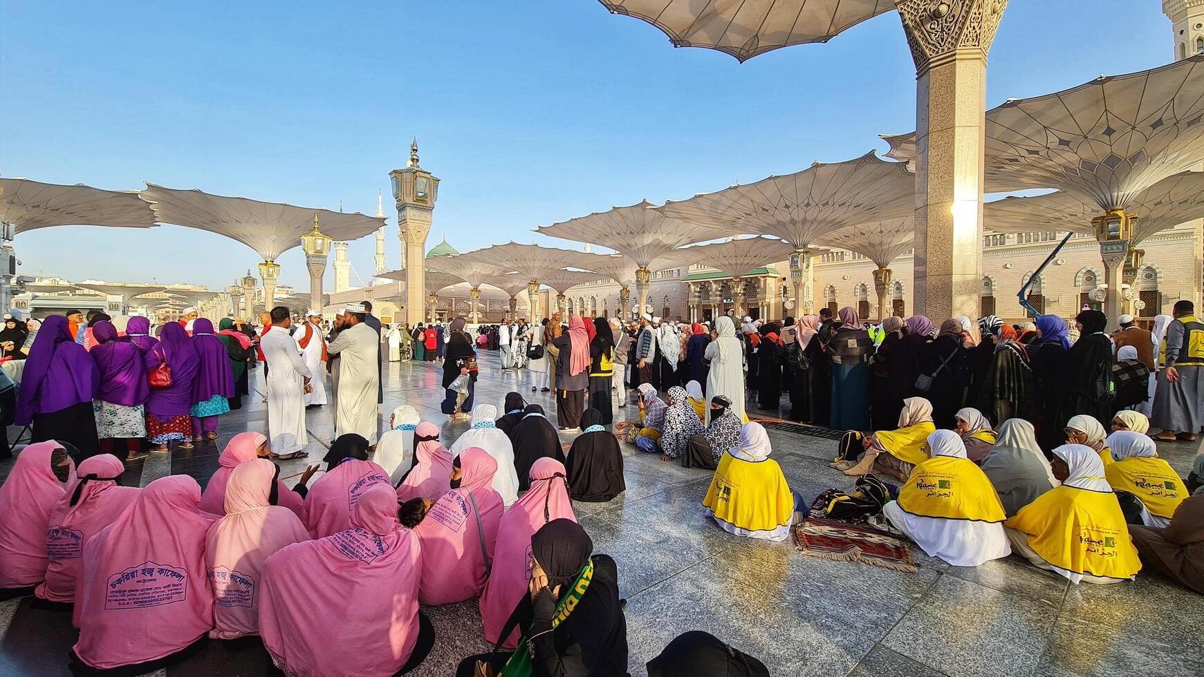 Medina, Saudi Arabia on March 1, 2024. Queues of female Umrah pilgrims from all over the world line up to enter Raudhah photo