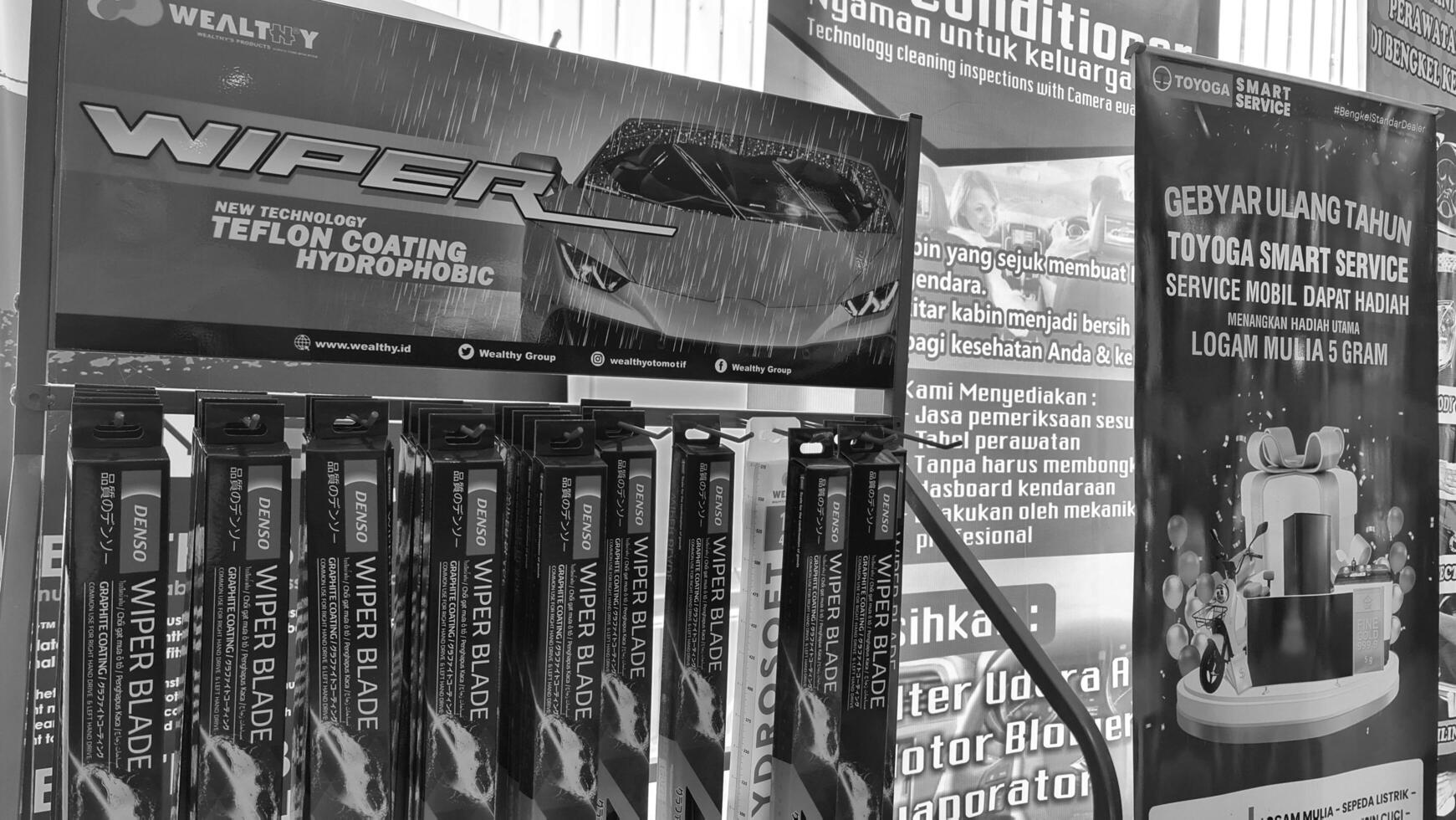 Bekasi, Indonesia on January 8 2024. Sales showcase for Denso brand Wiper Blades. photo