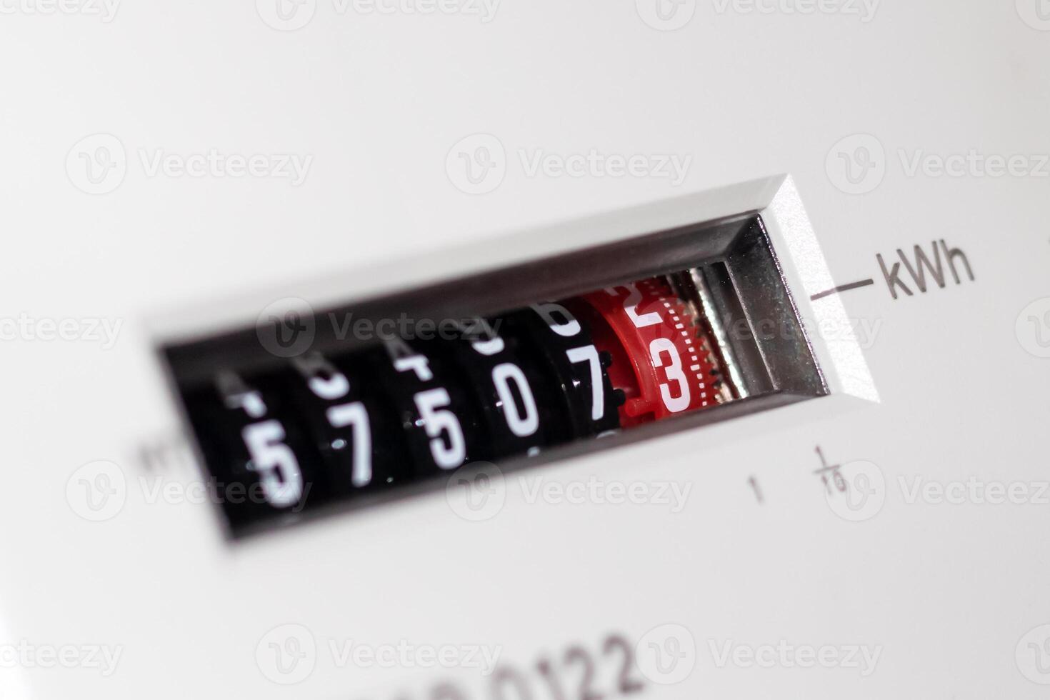 Electricity meter counter, digits showing electricity consumption photo