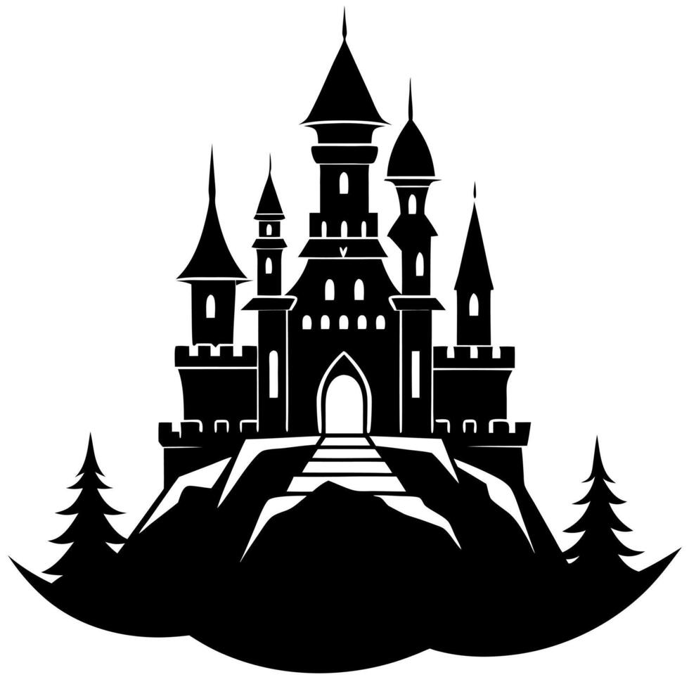 castle black silhouette illustration vector