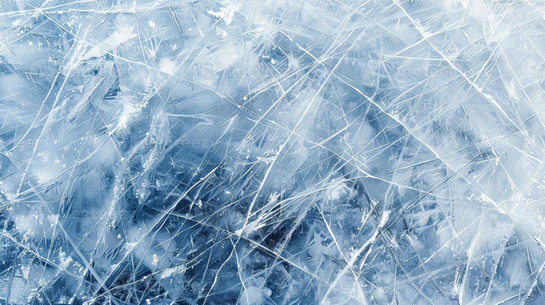 Natural scratched ice at the ice rink as texture or background for winter composition, large long picture photo