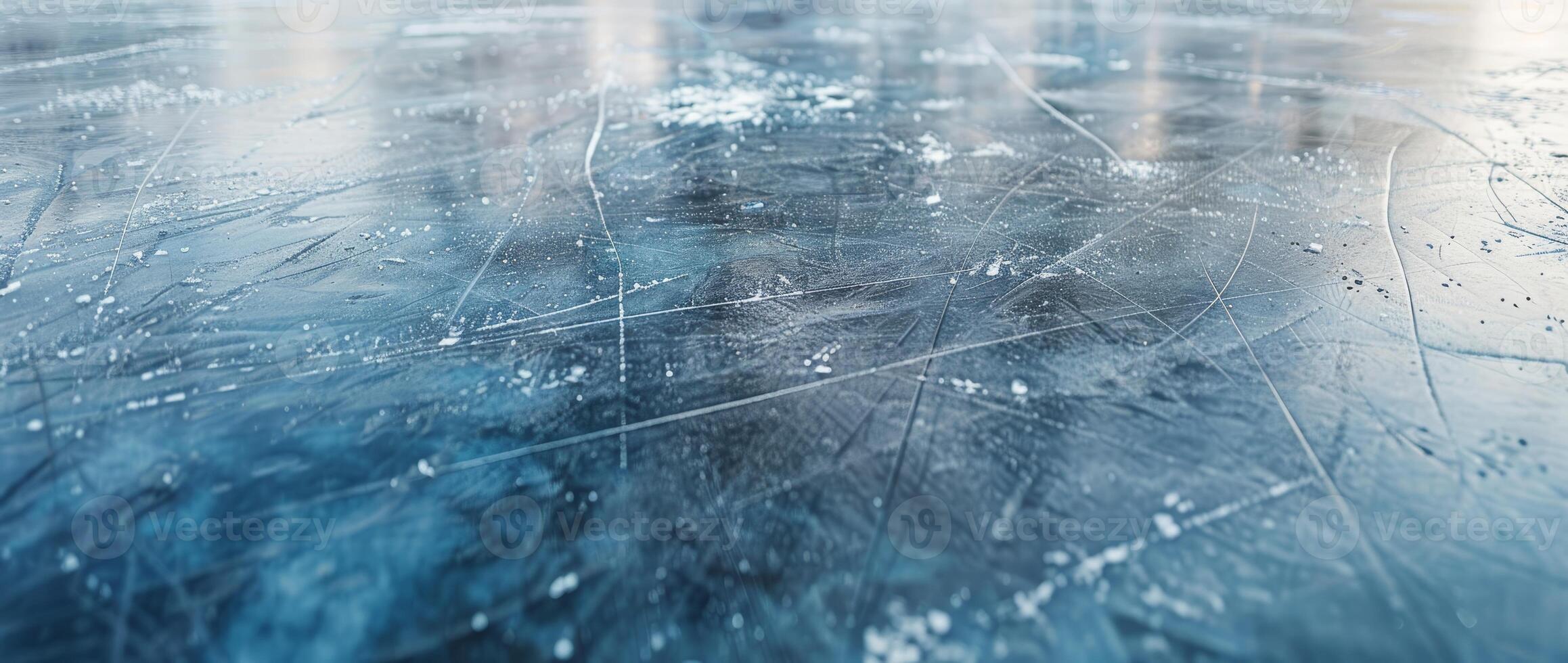Natural scratched ice at the ice rink as texture or background for winter composition, large long picture photo