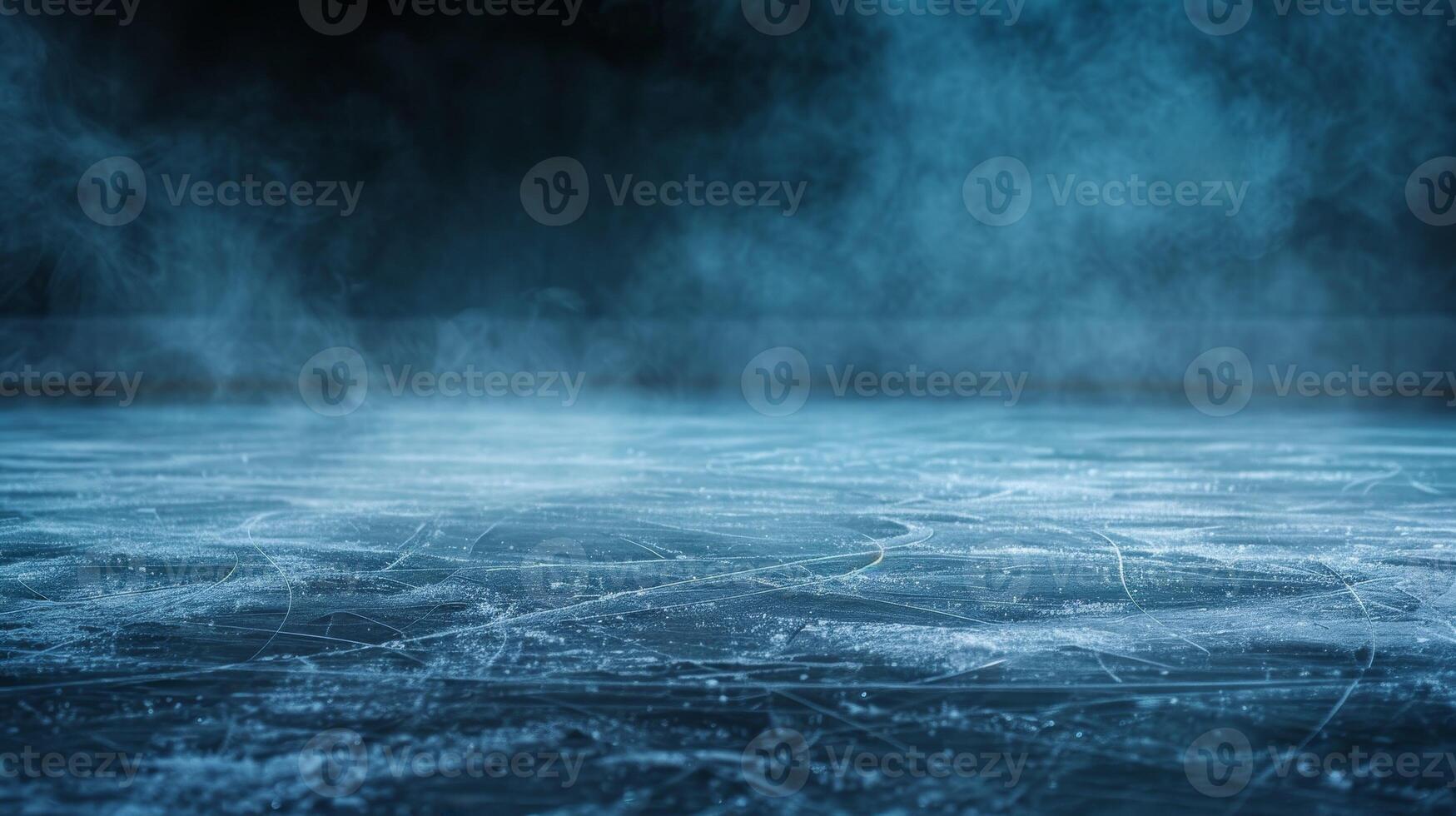 ice rink background with smoke, dark background, ice hockey floor photo