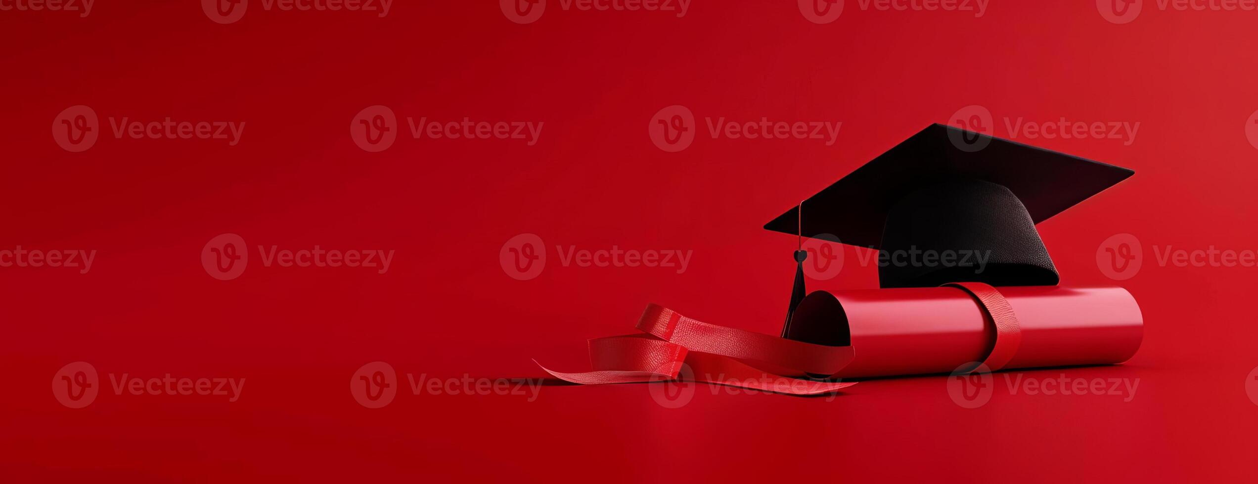 Long view of an academic cap and a diploma with elegant ribbon photo