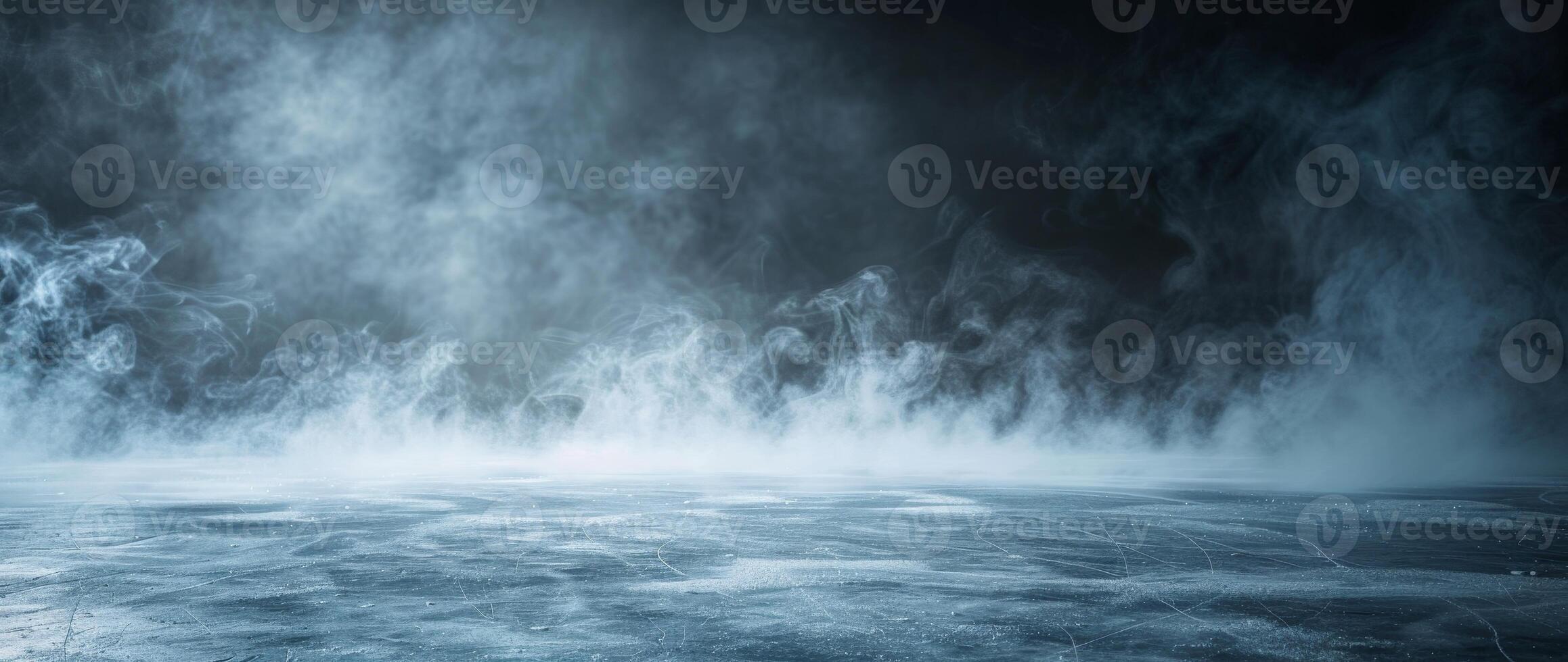 ice rink background with smoke, dark atmosphere, empty space for product presentation photo