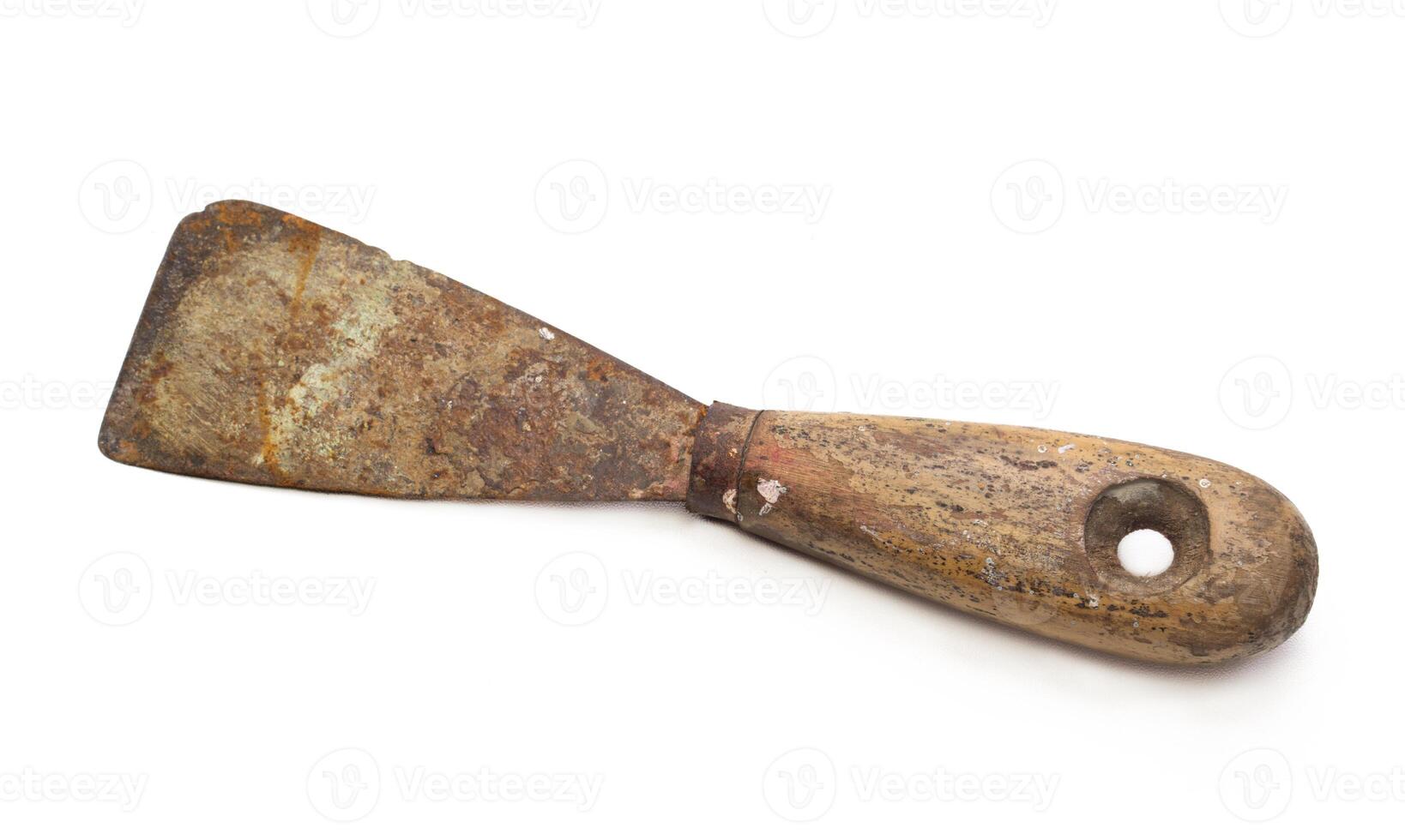 Old Putty Knife, Old rusty spatula tool isolated on white photo