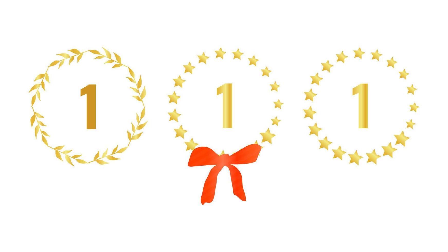 Award medal ribbon crown frame design elements. Set different golden shapes. Star frames and a laurel wreath. For presentations of projects and website advertising. illustration. vector