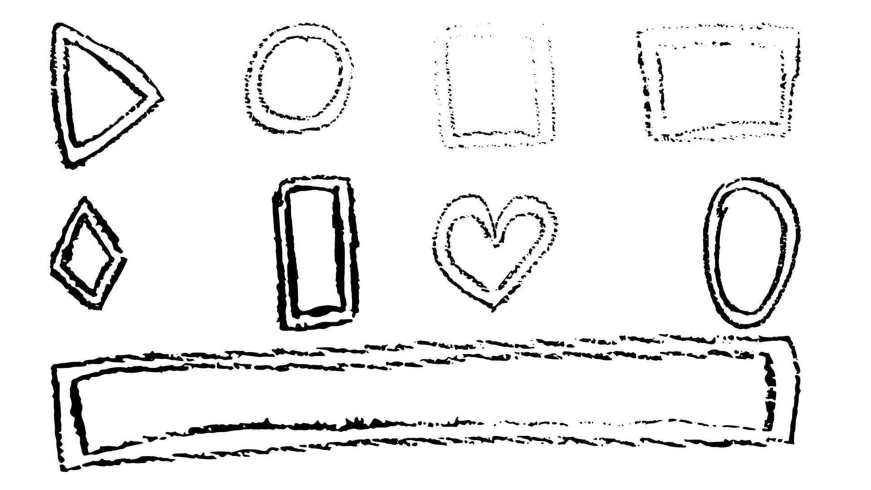 Doodles with the texture of wax chalk. Set elements imitating child drawing. Geometric shapes. Doodles abstract shapes. illustration. vector