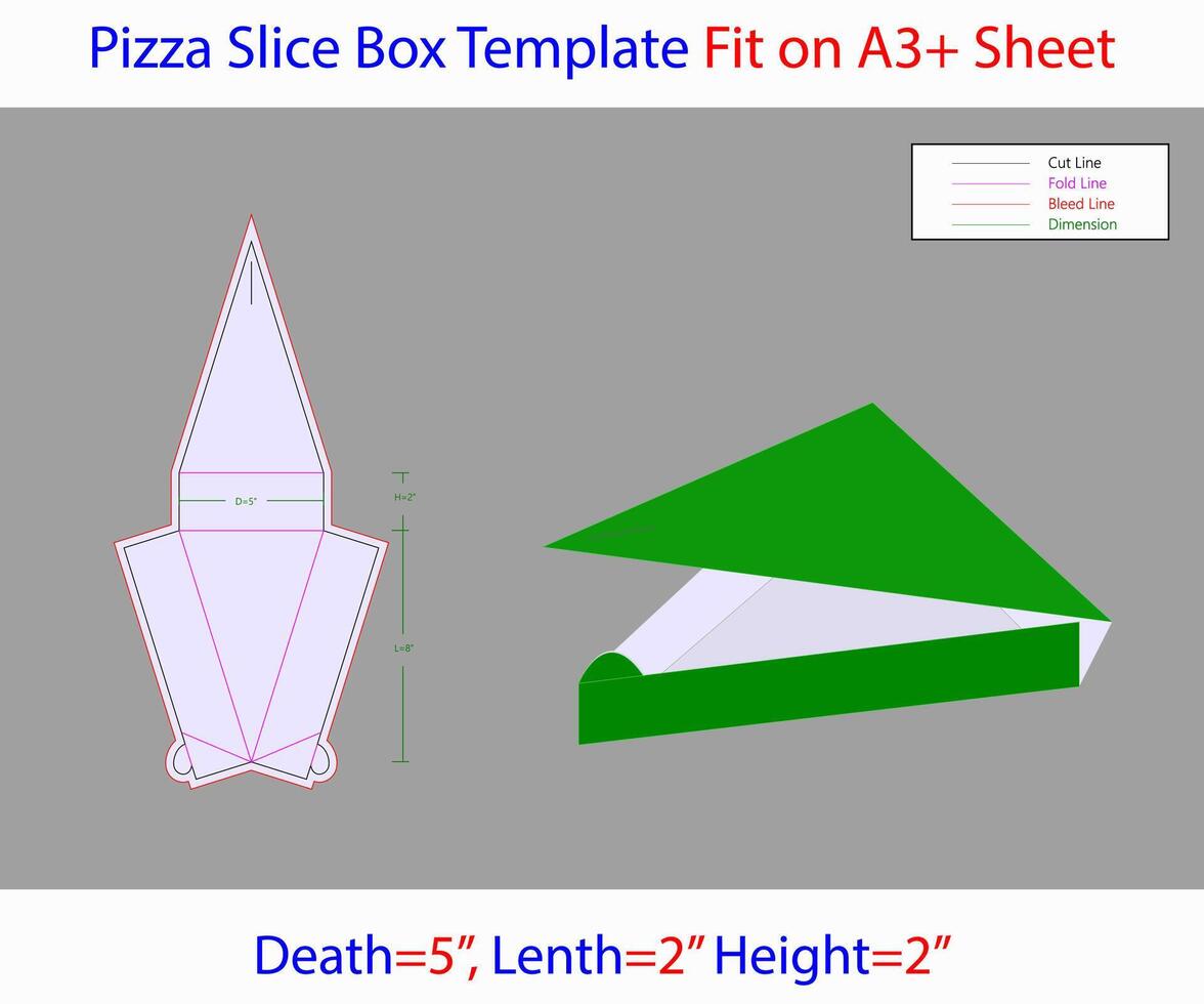 Pizza Slice Box 8x5x2 inch Dieline Template vector