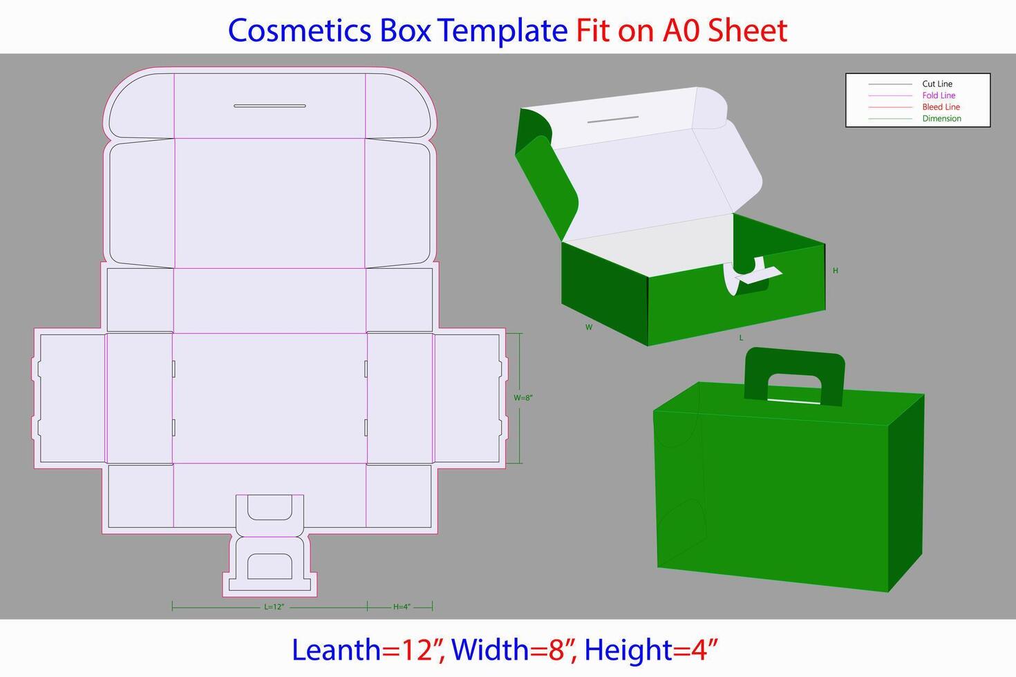 Cosmetics Mailer Box 12x8x4 inch Dieline Template vector