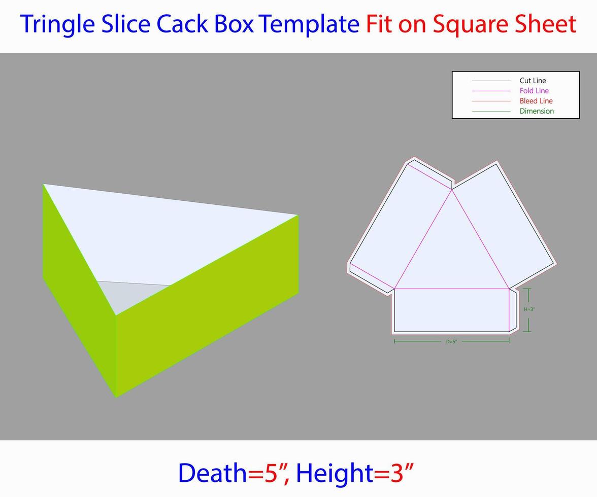 Tringle Slice Cake Box 5x3 inch Dieline Template vector