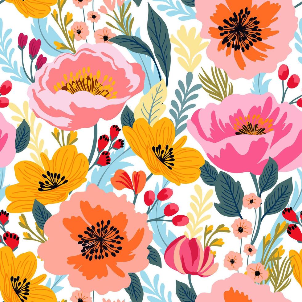 A vibrant floral pattern with colorful blooms vector