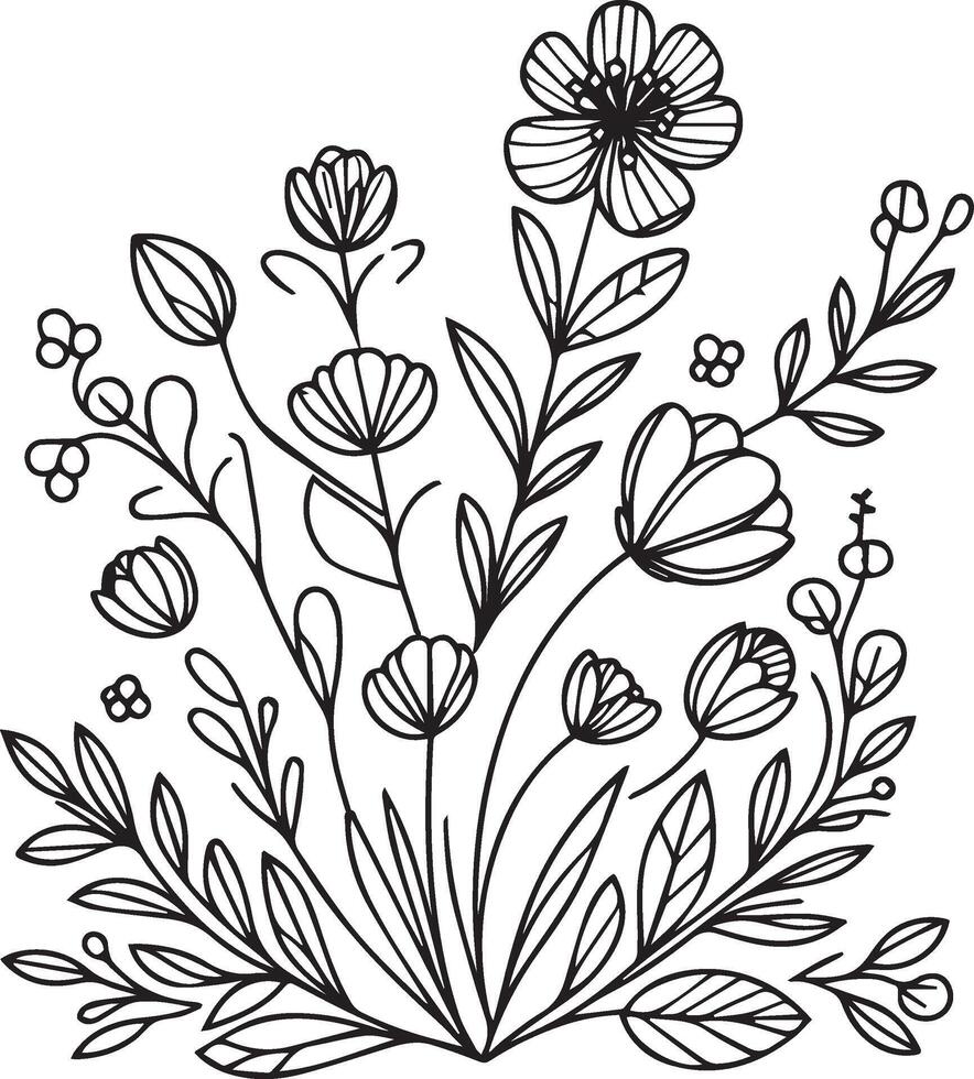 Cute flower coloring pages, spring flowers drawing, white speing set line art coloring page, easy spring flower drawing. spring flower art, outline spring flowers drawing vector