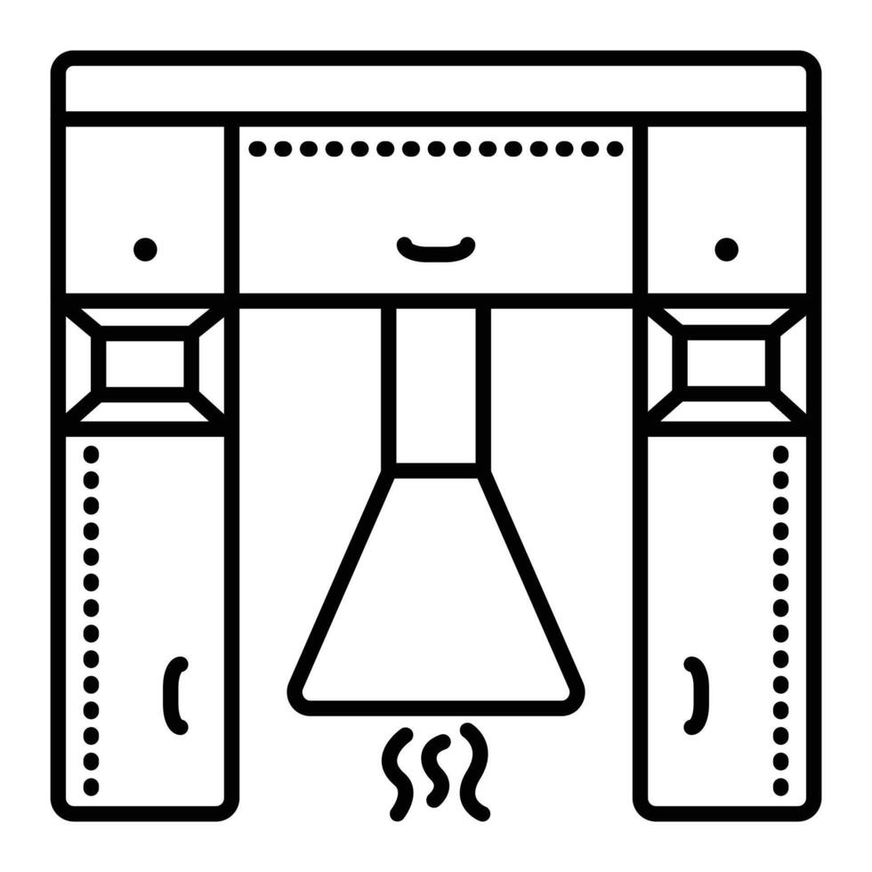 Black line hood and kitchen cabinets, outline monochrome sign, editable stroke, pixel perfect icon vector