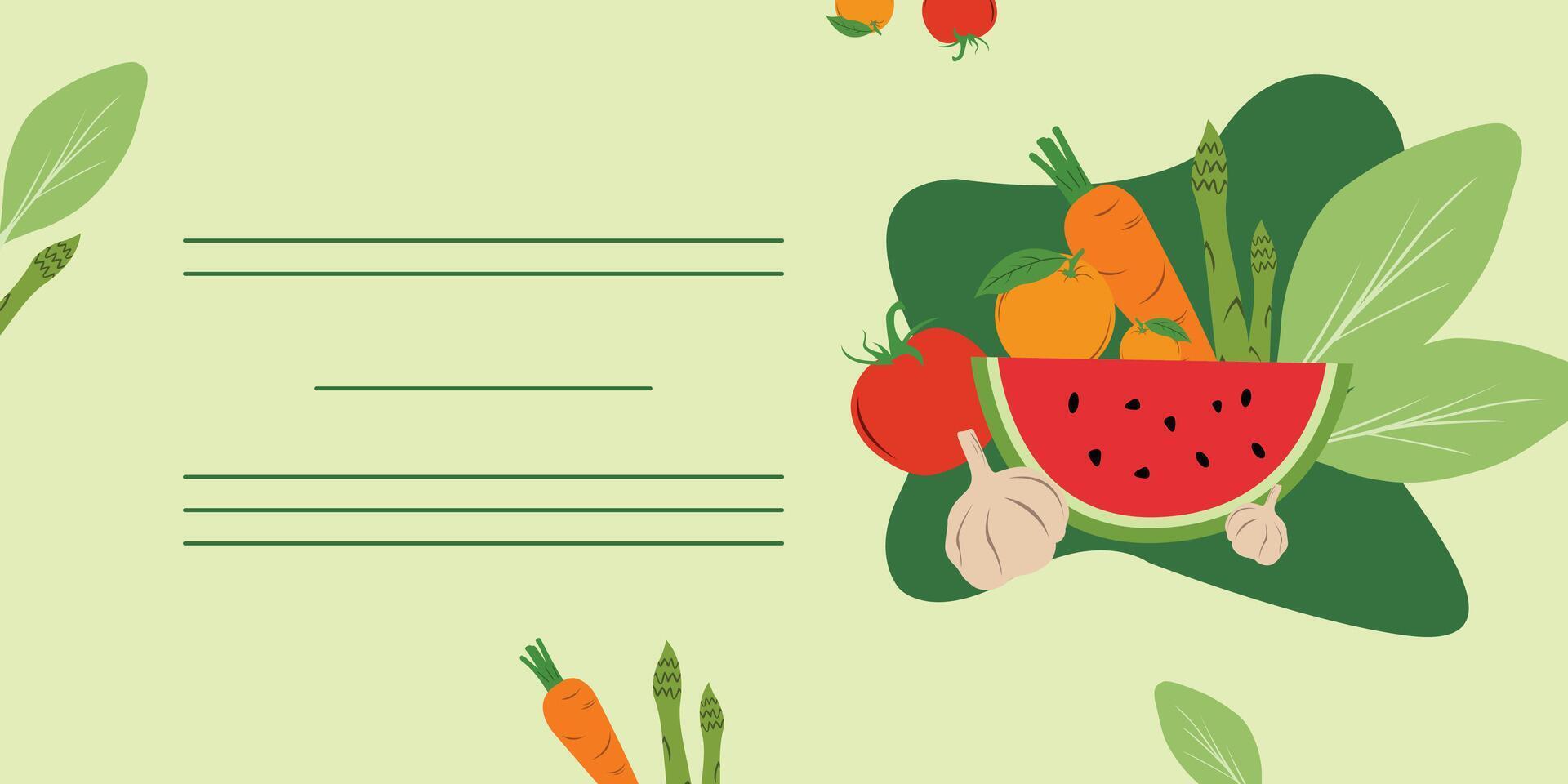 Vegetarian Design Banner Template With Vegetable And Fruits vector