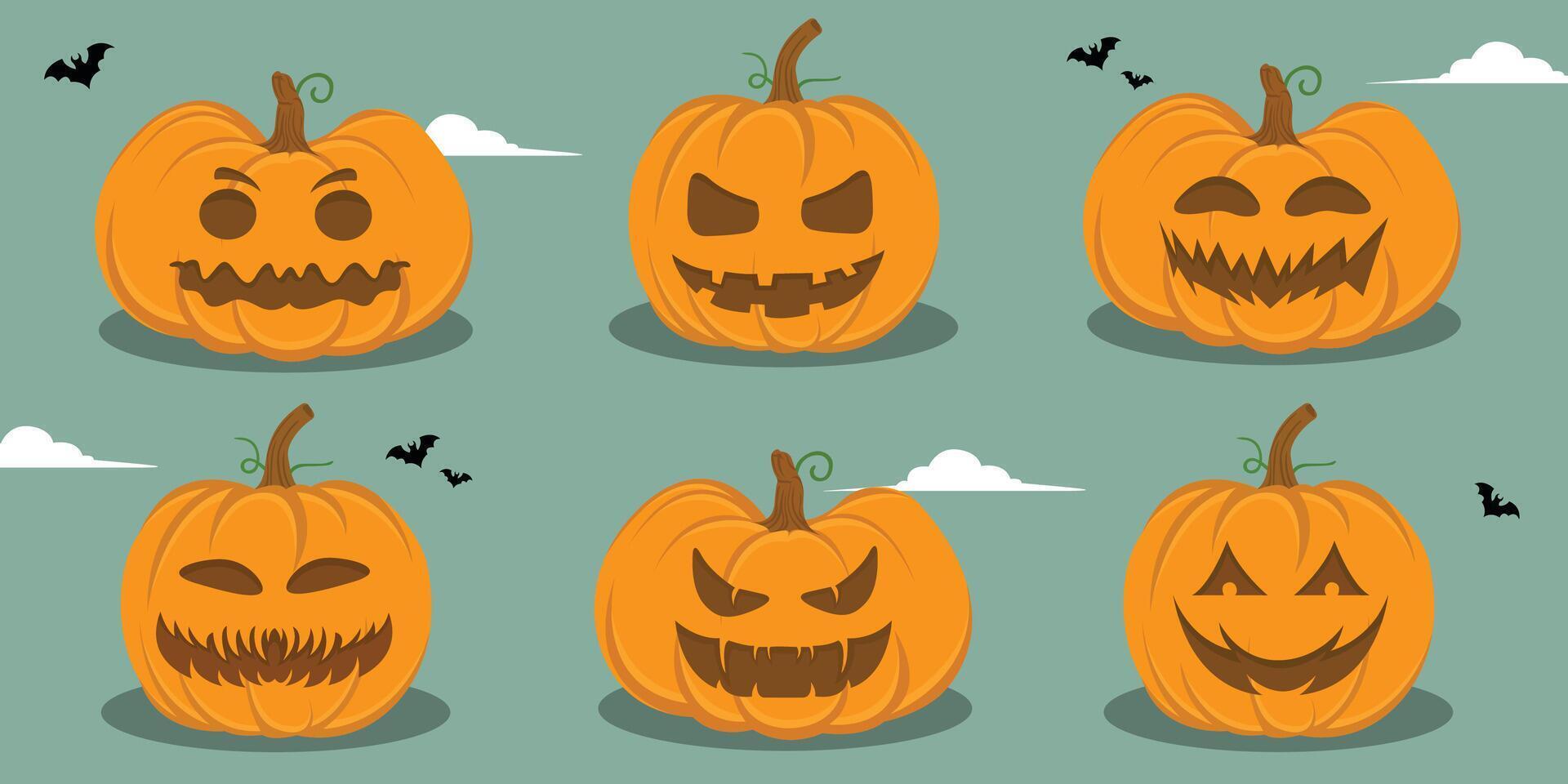 Halloween Set Collection Spooky Pumpkins vector