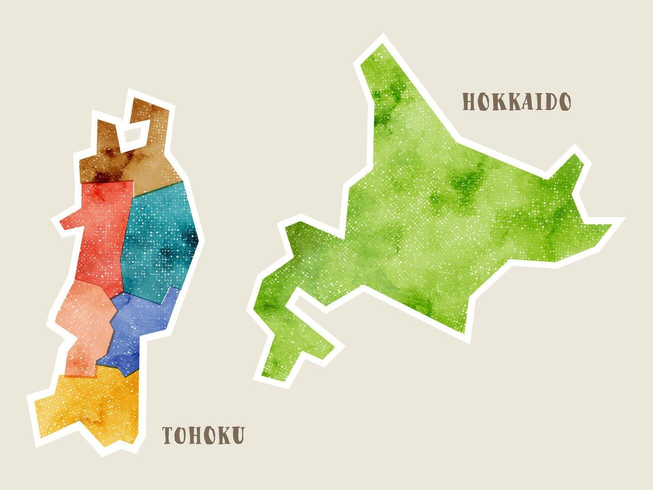Watercolor map of Japan, Hokkaido and Tohoku vector