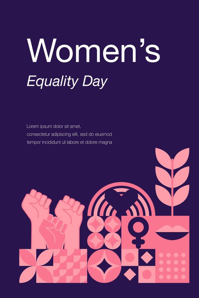Women's Equality Day in the United States, celebrated annually on August 26. Geometric template. Women's rights history month. The concept of feminism. Poster, greeting card, banner and background. vector