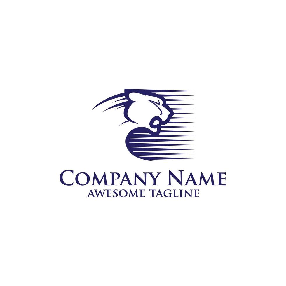 Panther head logo, designed with sleek lines that create a sense of motion and agility. The panther's profile is set against a background of horizontal lines, emphasizing speed and strength. vector