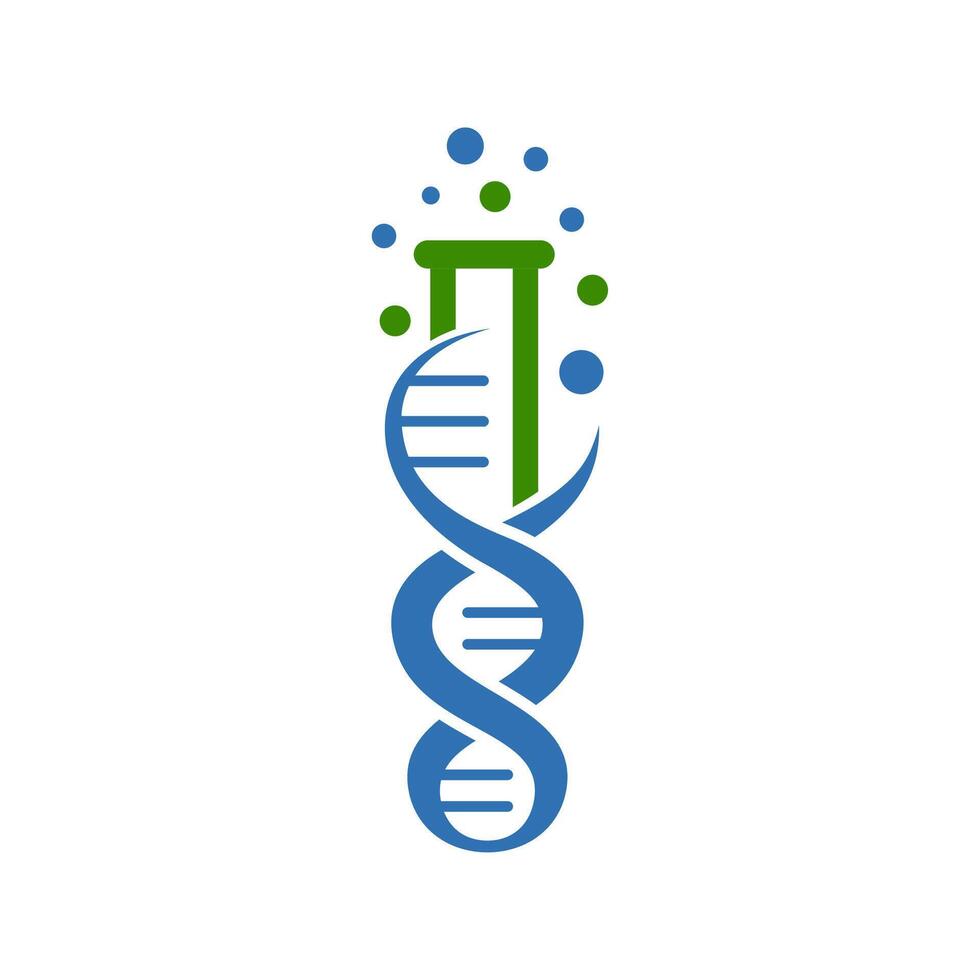 Science beaker and DNA logo with a blue and green substance. Perfect for educational materials, science blog posts, or laboratory related designs and presentations. vector